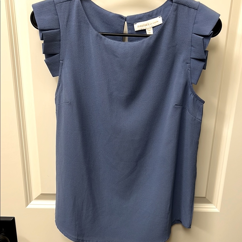 Monteau Blue Cap Sleeve Ruffled Blouse